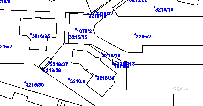 Parcela st. 3216/14 v KÚ Chomutov II, Katastrální mapa