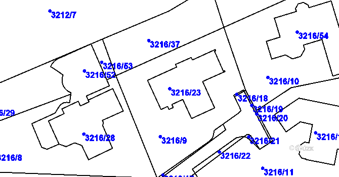 Parcela st. 3216/23 v KÚ Chomutov II, Katastrální mapa