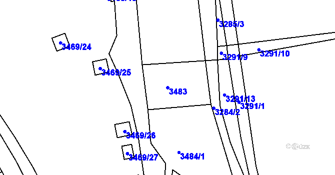 Parcela st. 3483 v KÚ Chomutov II, Katastrální mapa