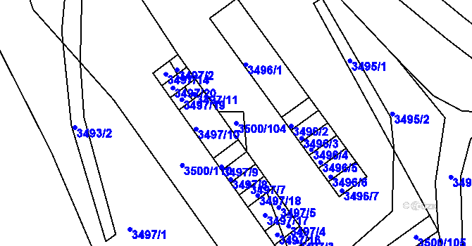Parcela st. 3500/104 v KÚ Chomutov II, Katastrální mapa