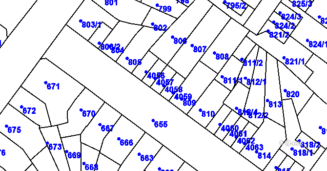 Parcela st. 4058 v KÚ Chomutov II, Katastrální mapa
