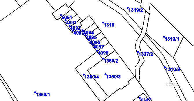 Parcela st. 4098 v KÚ Chomutov II, Katastrální mapa