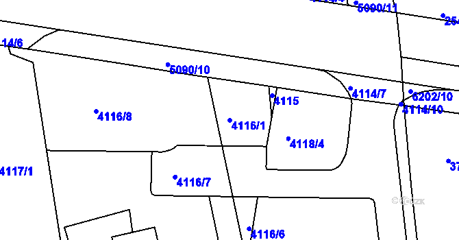 Parcela st. 4116/1 v KÚ Chomutov II, Katastrální mapa
