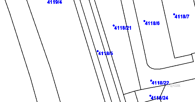 Parcela st. 4118/5 v KÚ Chomutov II, Katastrální mapa
