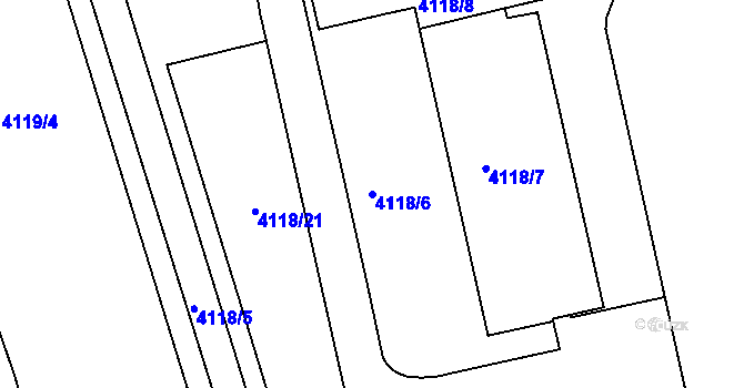 Parcela st. 4118/6 v KÚ Chomutov II, Katastrální mapa