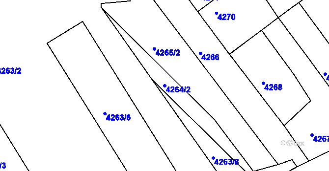 Parcela st. 4264/2 v KÚ Chomutov II, Katastrální mapa
