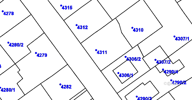 Parcela st. 4311 v KÚ Chomutov II, Katastrální mapa