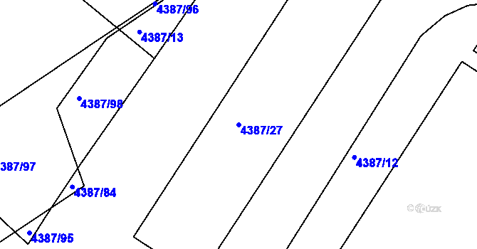 Parcela st. 4387/27 v KÚ Chomutov II, Katastrální mapa
