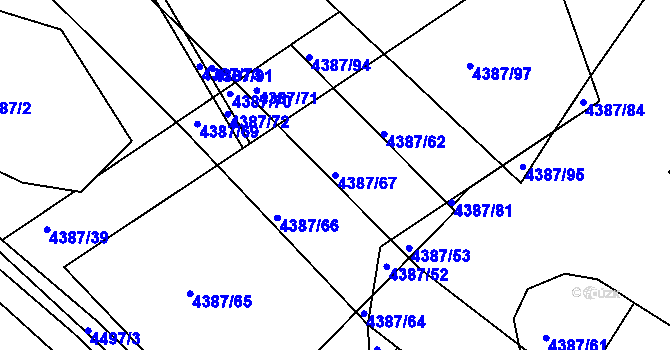 Parcela st. 4387/67 v KÚ Chomutov II, Katastrální mapa