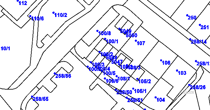 Parcela st. 5048 v KÚ Chomutov II, Katastrální mapa