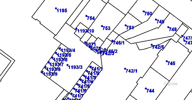 Parcela st. 5073 v KÚ Chomutov II, Katastrální mapa