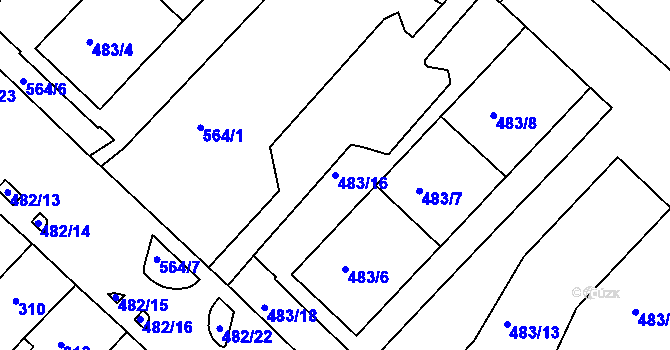 Parcela st. 483/16 v KÚ Chomutov II, Katastrální mapa