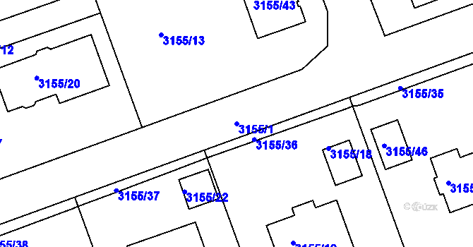 Parcela st. 3155/1 v KÚ Chomutov II, Katastrální mapa