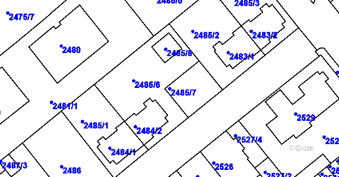 Parcela st. 2485/7 v KÚ Chomutov II, Katastrální mapa