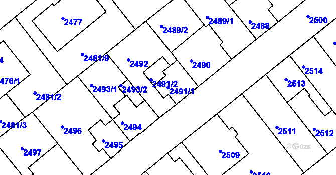 Parcela st. 2491/1 v KÚ Chomutov II, Katastrální mapa