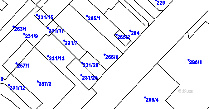 Parcela st. 266/1 v KÚ Chomutov II, Katastrální mapa
