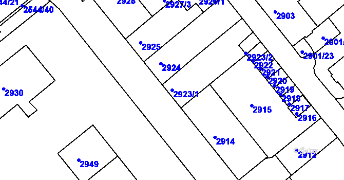 Parcela st. 2923/1 v KÚ Chomutov II, Katastrální mapa
