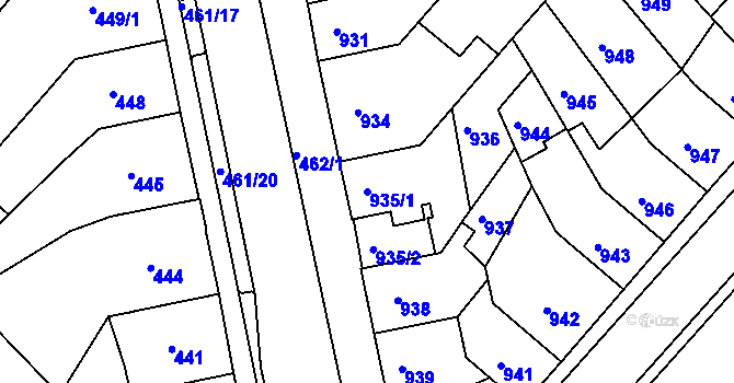 Parcela st. 935/1 v KÚ Chomutov II, Katastrální mapa