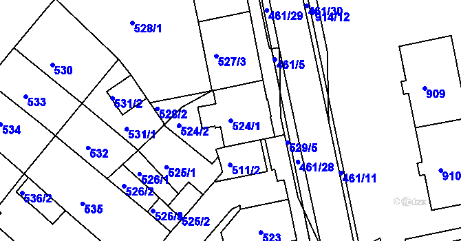 Parcela st. 524/1 v KÚ Chomutov II, Katastrální mapa