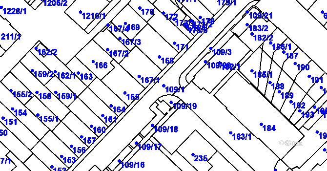 Parcela st. 109/1 v KÚ Chomutov II, Katastrální mapa