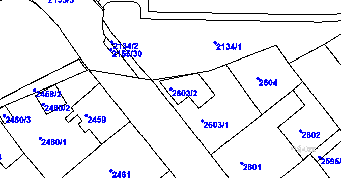 Parcela st. 2603/2 v KÚ Chomutov II, Katastrální mapa