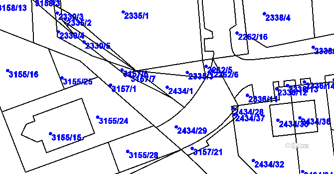 Parcela st. 2434/1 v KÚ Chomutov II, Katastrální mapa