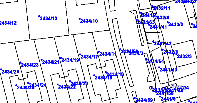 Parcela st. 2434/11 v KÚ Chomutov II, Katastrální mapa