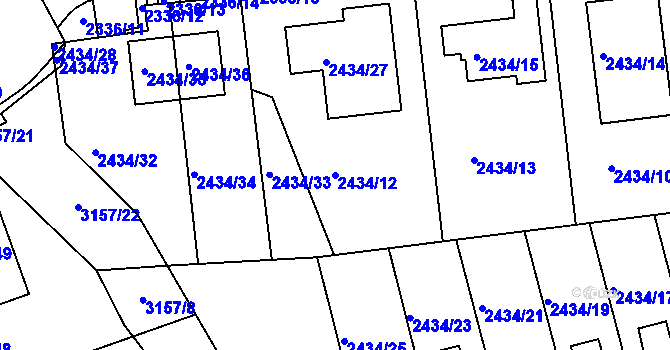 Parcela st. 2434/12 v KÚ Chomutov II, Katastrální mapa