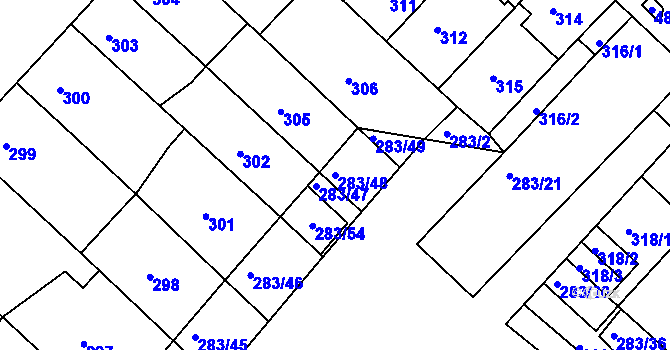 Parcela st. 283/48 v KÚ Chomutov II, Katastrální mapa