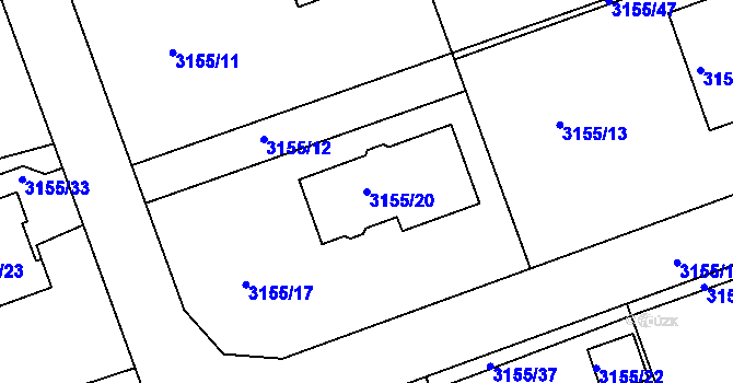 Parcela st. 3155/20 v KÚ Chomutov II, Katastrální mapa