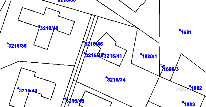 Parcela st. 3216/41 v KÚ Chomutov II, Katastrální mapa