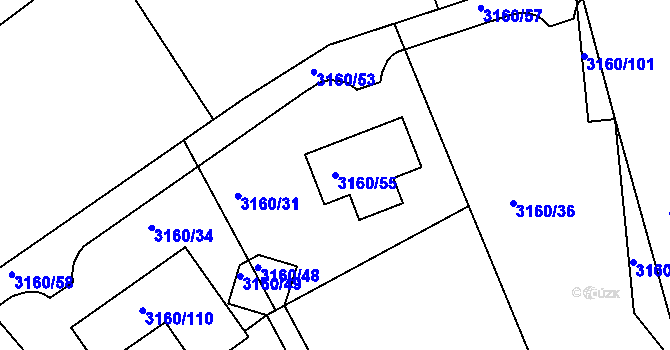Parcela st. 3160/55 v KÚ Chomutov II, Katastrální mapa