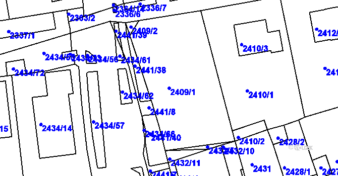 Parcela st. 2409/1 v KÚ Chomutov II, Katastrální mapa