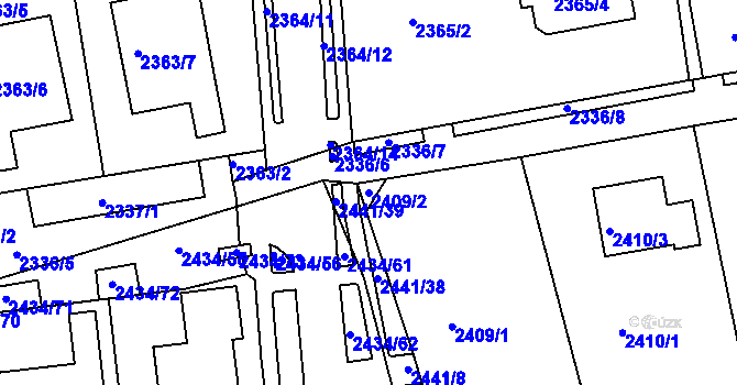 Parcela st. 2409/2 v KÚ Chomutov II, Katastrální mapa