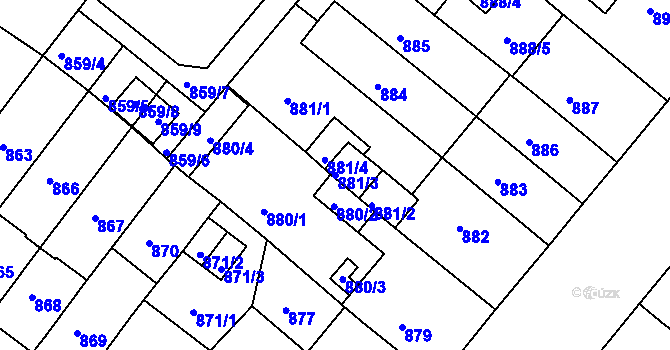 Parcela st. 881/3 v KÚ Chomutov II, Katastrální mapa