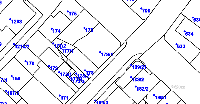 Parcela st. 179/1 v KÚ Chomutov II, Katastrální mapa