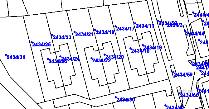 Parcela st. 2434/20 v KÚ Chomutov II, Katastrální mapa