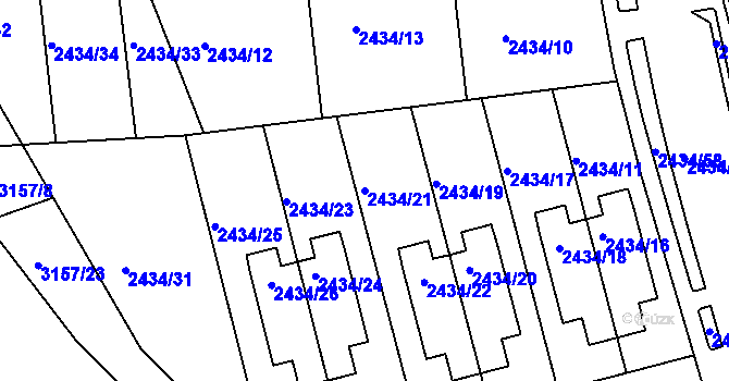 Parcela st. 2434/21 v KÚ Chomutov II, Katastrální mapa