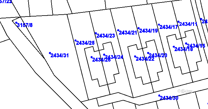 Parcela st. 2434/24 v KÚ Chomutov II, Katastrální mapa