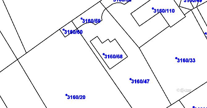 Parcela st. 3160/68 v KÚ Chomutov II, Katastrální mapa