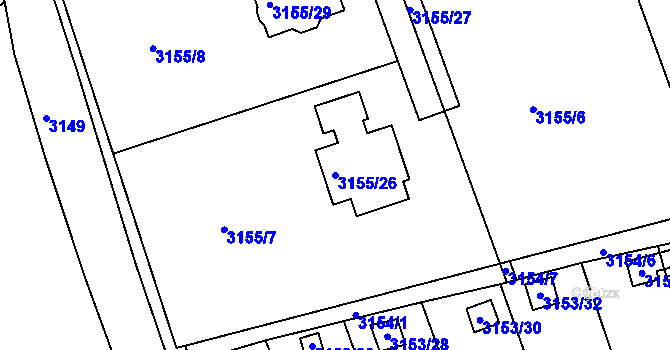 Parcela st. 3155/26 v KÚ Chomutov II, Katastrální mapa