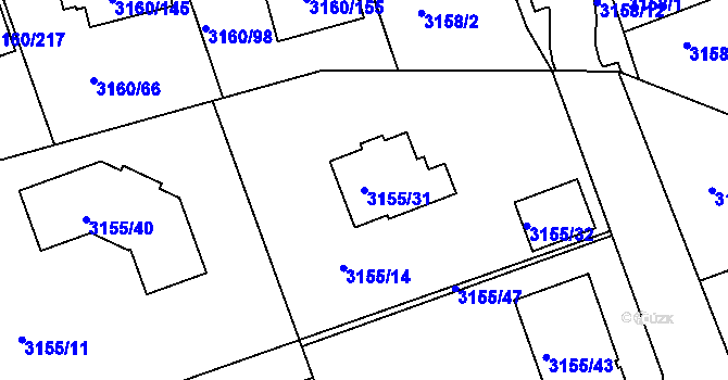 Parcela st. 3155/31 v KÚ Chomutov II, Katastrální mapa