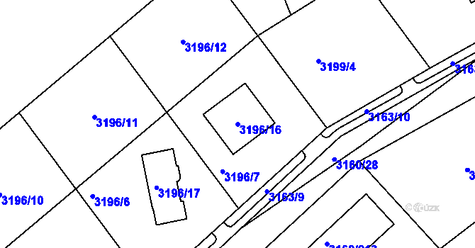 Parcela st. 3196/16 v KÚ Chomutov II, Katastrální mapa