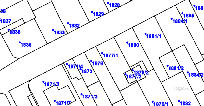 Parcela st. 1877/1 v KÚ Chomutov II, Katastrální mapa