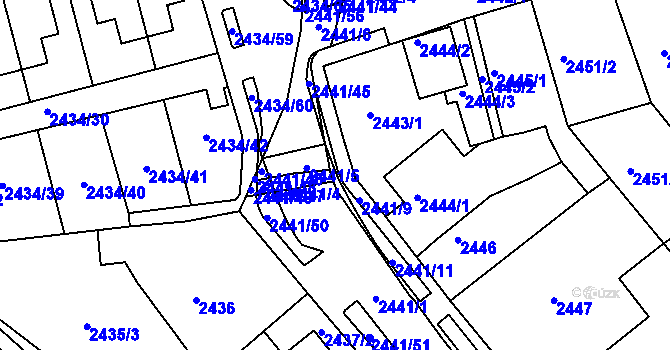Parcela st. 2441/14 v KÚ Chomutov II, Katastrální mapa