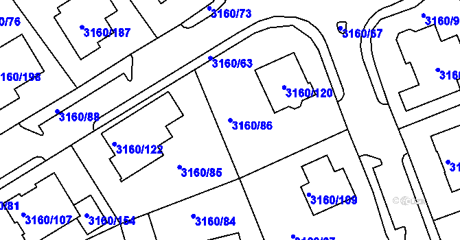 Parcela st. 3160/86 v KÚ Chomutov II, Katastrální mapa