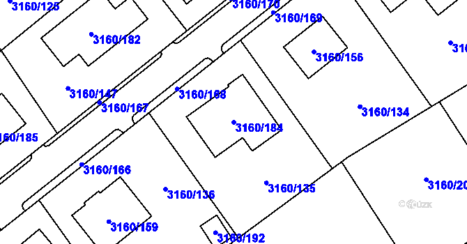 Parcela st. 3160/184 v KÚ Chomutov II, Katastrální mapa
