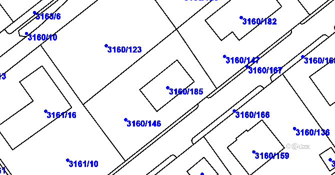 Parcela st. 3160/185 v KÚ Chomutov II, Katastrální mapa