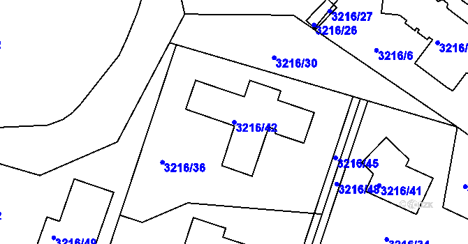 Parcela st. 3216/42 v KÚ Chomutov II, Katastrální mapa