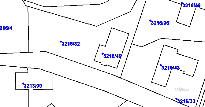 Parcela st. 3216/49 v KÚ Chomutov II, Katastrální mapa